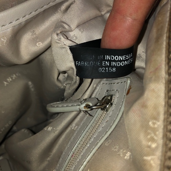 DKNY Donna Karan Leather Purse Logo Pattern W Silver Charm Detachable Authentic - Picture 15 of 16